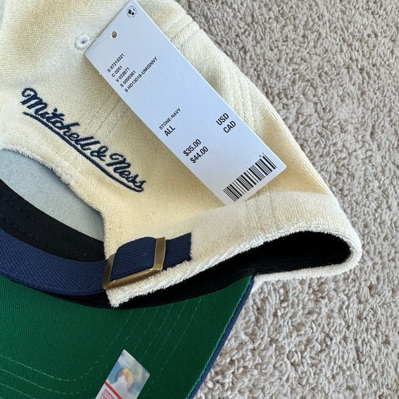 Michigan Wolverines Dune Hat Mitchell & Ness Adjustable Stone Navy Dad Fit Cap - Picture 9 of 9